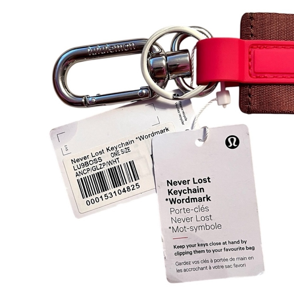 Lululemon Pink and Brown Never lost Word mark Keychain NWOT - Picture 5 of 5